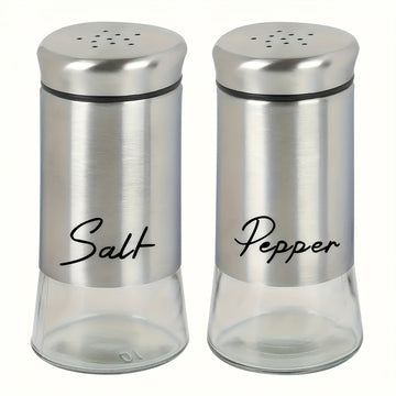 Juego de frascos para sal y pimienta, frascos de vidrio con tapa de acero inoxidable, ideal para cocina, herramientas pequeñas, mesa de cocina, RV, camping y barbacoa, diseño rellenable (2 piezas = 1 juego)