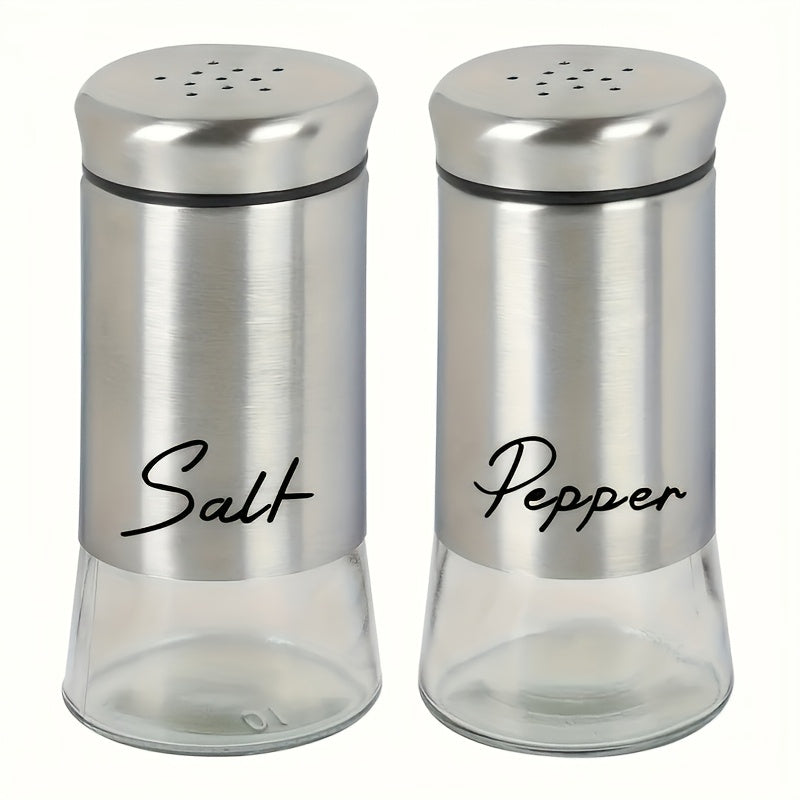 Juego de frascos para sal y pimienta, frascos de vidrio con tapa de acero inoxidable, ideal para cocina, herramientas pequeñas, mesa de cocina, RV, camping y barbacoa, diseño rellenable (2 piezas = 1 juego)