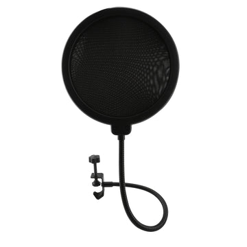 1pc Filtro de malla doble de 6 pulgadas con malla insonorizante, abrazadera de goose neck de 360 grados, brazo estable para karaoke en vivo, grabación de voz en estudio - Negro