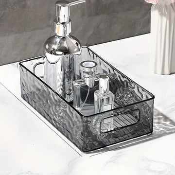 Caja de Almacenamiento de Maquillaje de Acrílico Transparente, Hermosa y de Alta Calidad para Escritorio, Ligera y Lujosa con Patrón de Glaciar, Se Puede Apilar y Guardar en el Escritorio