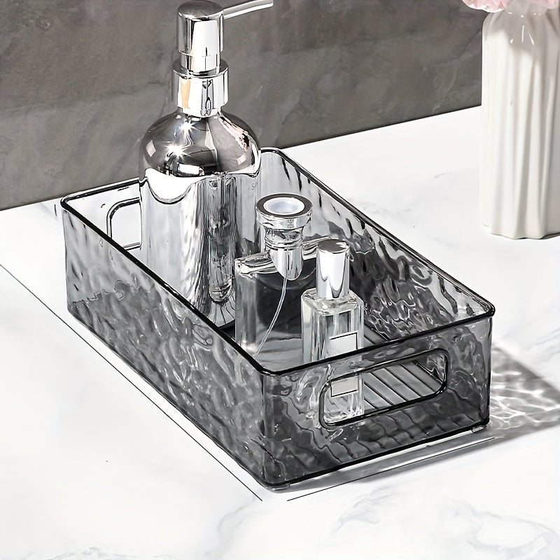 Caja de Almacenamiento de Maquillaje de Acrílico Transparente, Hermosa y de Alta Calidad para Escritorio, Ligera y Lujosa con Patrón de Glaciar, Se Puede Apilar y Guardar en el Escritorio