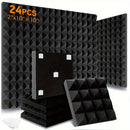 12/24pcs Paneles de Espuma Acústica Piramidal OLOBLB - 25.4x25.4x5.08 cm, Espuma Absorbente de Sonido para Estudio en Gris/Blanco/Negro con Cinta de Montaje Incluida - Ideal para Oficina en Casa, Estudios de Grabación y Decoración de Techos