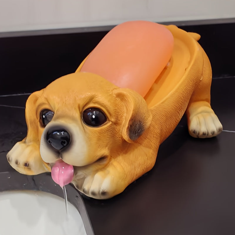 1pc Porta Jabón Adorable de Cachorro - Diseño Ovalado con Drenaje en Resina, Secado Rápido para Baño y Ducha, Decoración Moderna y Divertida para el Hogar, Artículo Duradero