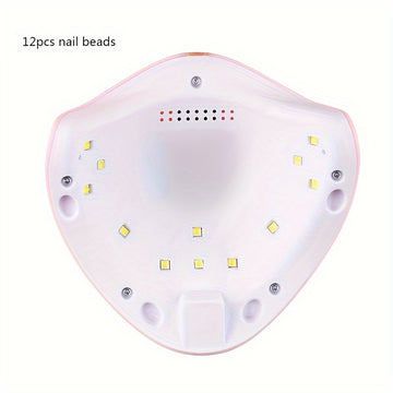 12 luces LED, temporizador inteligente USB, no negro, lámpara de esmalte de uñas, fuente de luz dual, lámpara de manicura LED rosa.