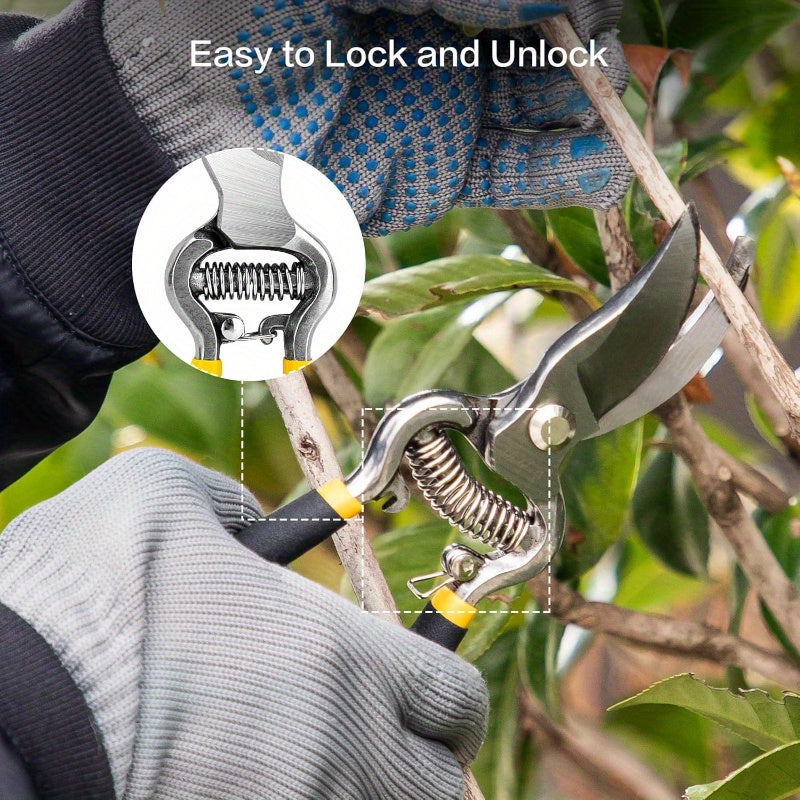 Tenazas de Jardinería Manuales Resistentes con Mangos Ergonómicos y Mecanismo de Bloqueo - Cuchillas de Resina Reforzadas para Profesionales y Hogar, Injertos, Árboles Frutales - Diseño Contemporáneo, Tijeras de Podar Cómodas, Herramienta Afilada, Planta