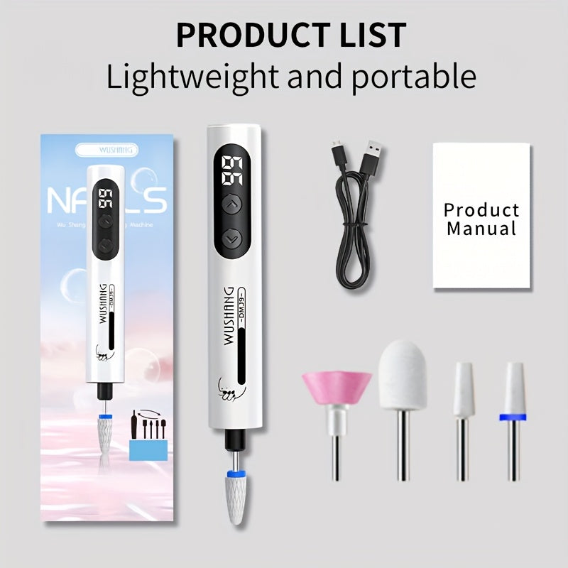 Afilador de uñas profesional para uñas gruesas, uñas viejas, belleza de uñas, extracción de uñas, onicomicosis - Recargable por USB con 4 cabezales de afilado, pantalla digital, diseño blanco y azul, afilador de uñas para uñas gruesas, salud de las uñas,
