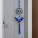 1pc Placa de Flor con Borla y Campana de Ojo Azul para Decoración de Pared de Ventana de Entrada, Campanilla de Viento para Pasillo Exterior, Balcón y Patio