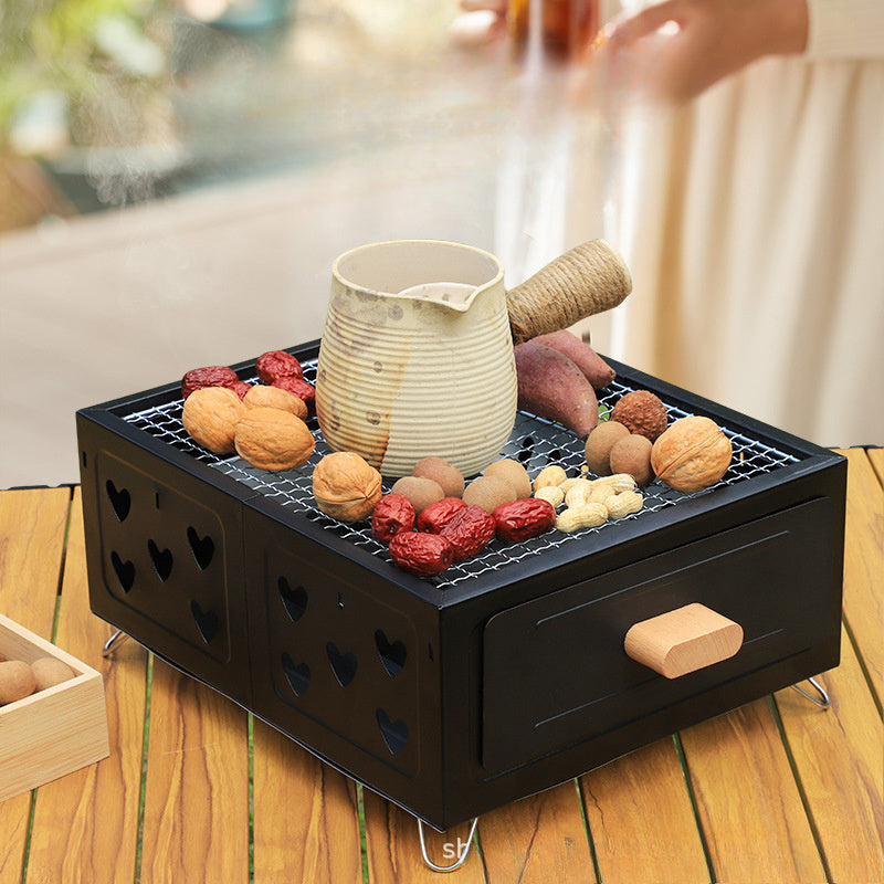 Parrilla cuadrada portátil con recubrimiento antiadherente - Estufa de carbón multiusos para camping, hogar y cocina al aire libre, construcción de acero inoxidable, ideal para hervir té y asar carnes, equipo de cocina al aire libre | Diseño moderno de p