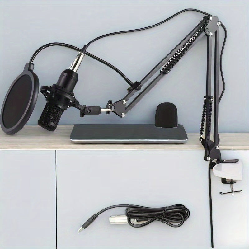 BM-800 Micrófono de condensador con cable, negro, alimentado por USB, conector de 3,5 mm, cuerpo de hierro, para chat de voz y grabación, con accesorios