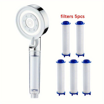 Chorro de Ducha de Alta Presión con 5 Modos, Boquilla Ahorradora, Pistola Acelerada Potente para Baño, Accesorios de Ducha Portátil (1 Ducha + 5 Filtros)