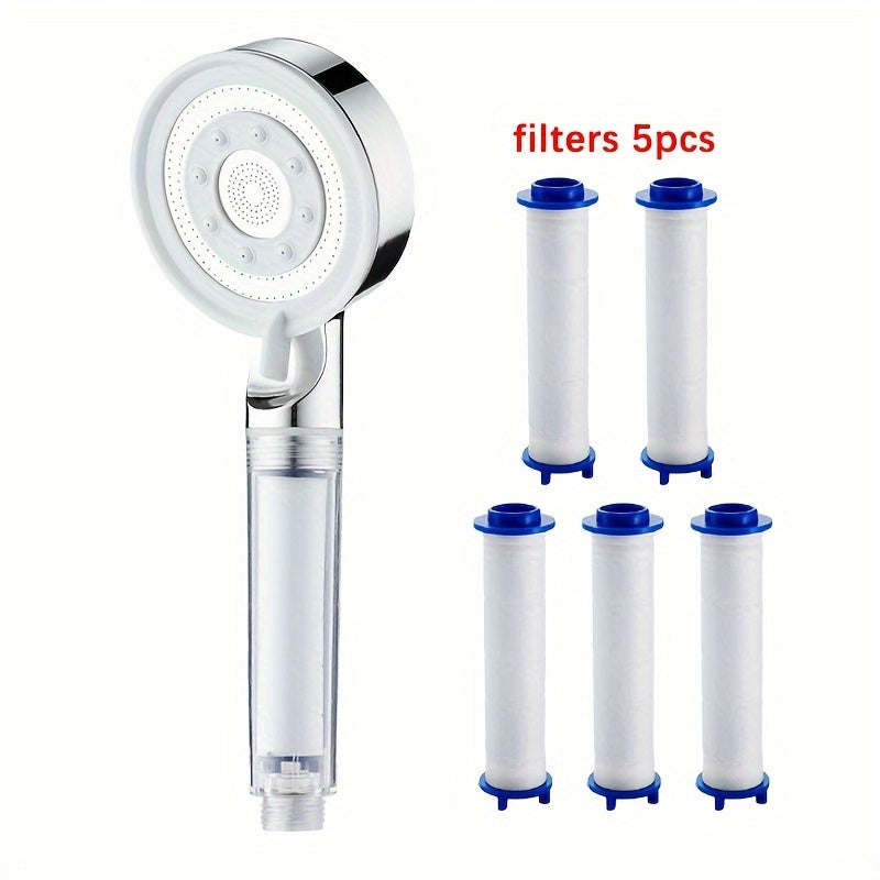 Chorro de Ducha de Alta Presión con 5 Modos, Boquilla Ahorradora, Pistola Acelerada Potente para Baño, Accesorios de Ducha Portátil (1 Ducha + 5 Filtros)