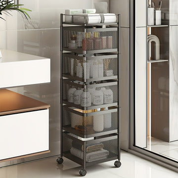 Carrito de almacenamiento metálico giratorio de 5 niveles con canasta rotatoria - Organizador ahorrador de espacio para cocina, baño, oficina - Diseño resistente en malla de alambre negro multiusos - Ideal para organización del hogar, organizador de baño