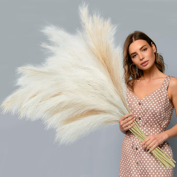 16 piezas de hierba de pampas artificial beige - 54.99 cm de alto, flores de caña de tela suave para decoración del hogar, perfectas para sala de estar, Navidad, Halloween, Pascua, Hanukkah - No necesita contenedor, decoración festiva para mesa|Aparienci