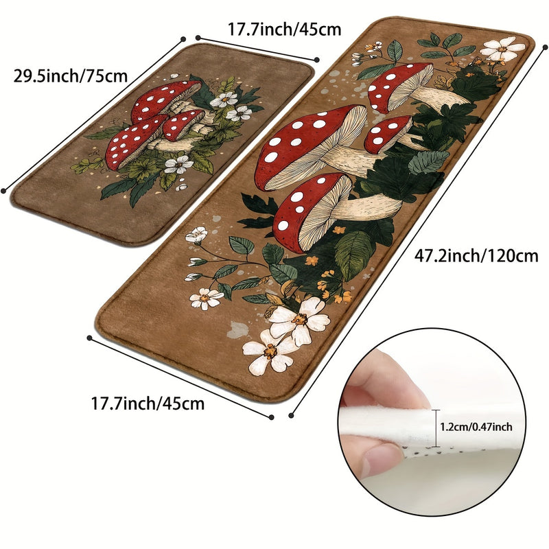 Patrón de hongos de primavera, Bienvenido, 1pc/2pcs Alfombrilla de entrada, Adecuado para entradas al aire libre, pasillos, cocinas, cuartos de lavandería, dormitorios, regalos de Navidad, decoraciones de Navidad, regalos de Año Nuevo, decoración de hoga