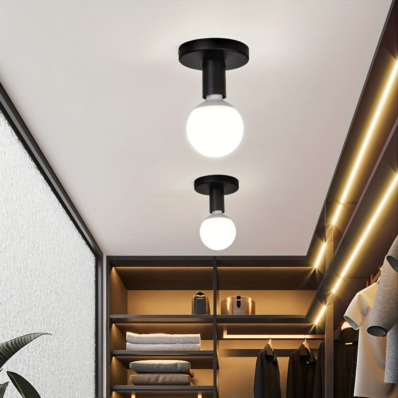 1 pieza de Luz de Techo Nórdica Moderna con Cabeza Plateada Negra, Base para Bombilla E27 Sin Bombilla, Adecuada para Cocina, Balcón, Pasillo y Otros Ambientes