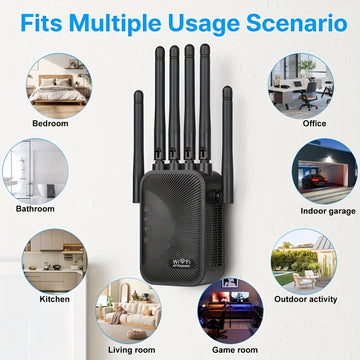 Amplificador de señal -1200Mbps-2.4G/5GH2.WIFI Mezclador de señal WIFI, Amplificador de señal WIFI, Señal fuerte, Segmento de alta velocidad, Soporta MIF1-6, 6 antenas potentes, Adecuado para hogares, centros comerciales, cafeterías