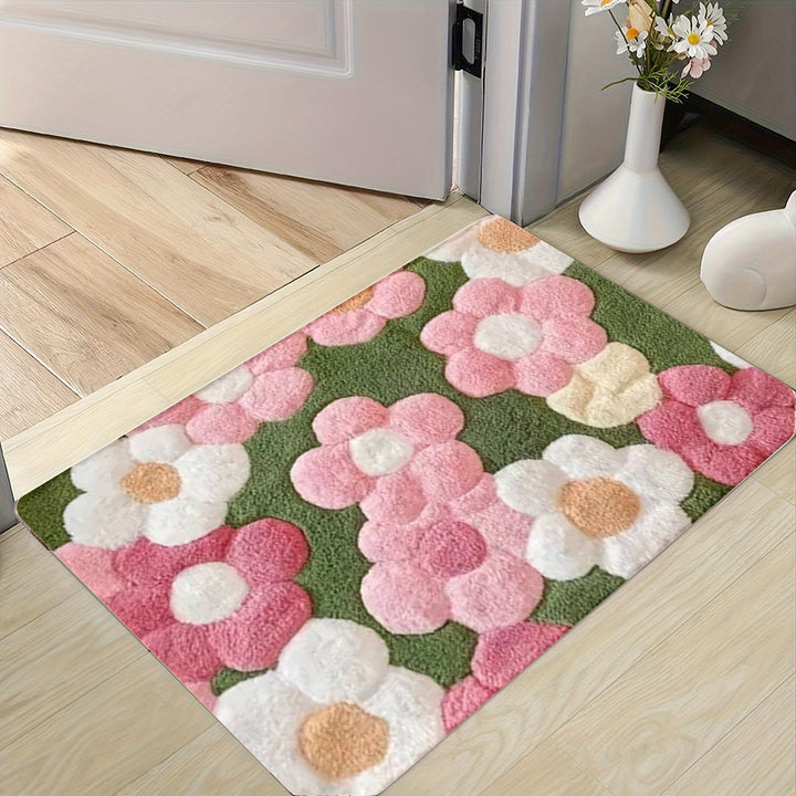 1 alfombra de baño antideslizante con diseño floral brillante, súper suave, absorbente y de secado rápido, lavable, ideal para cocina, entrada y decoración de ducha - Regalo perfecto para casa nueva, accesorios de baño