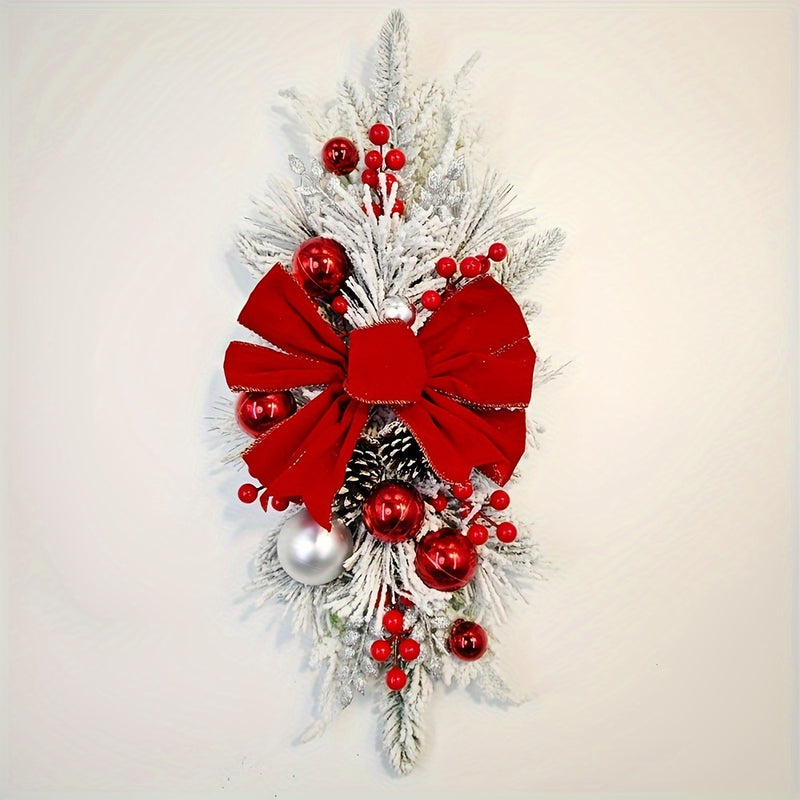 Guirnalda de Escalera de Navidad de 3 pzas de 22.83in Estilo Americana Hecha a Mano con Piñas Falsas, Lazos Rojos y Sin Plumas - Decoraciones Festivas sin Electricidad para el Hogar, Fiesta y Vacaciones - Perfecta para Uso en Interiores y Exteriores