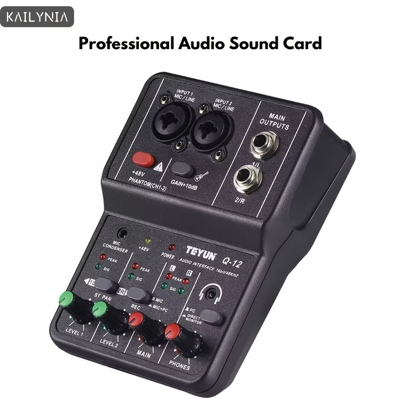 KAILYNIA Interfaz de Audio Profesional Portátil de 2 Canales con Tarjeta de Sonido y Mezclador Mini USB para Guitarra, Estudio de Grabación y Canto - , Compatible con Portátiles, Multifuncional con Control de Ganancia y Modos de Salida, Configuración de