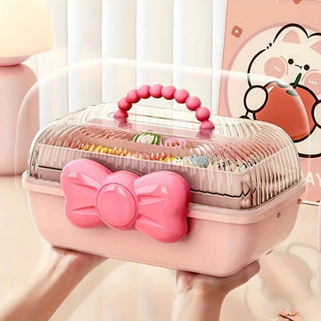 1 Unidad, Caja De Almacenamiento Linda Y De Estilo De Caricatura, De Horquillas Para El Cabello Y Cosméticos, Organizador De Gran Capacidad De Múltiples Capas, Caja De Joyería Transparente, Suministros De Almacenamiento