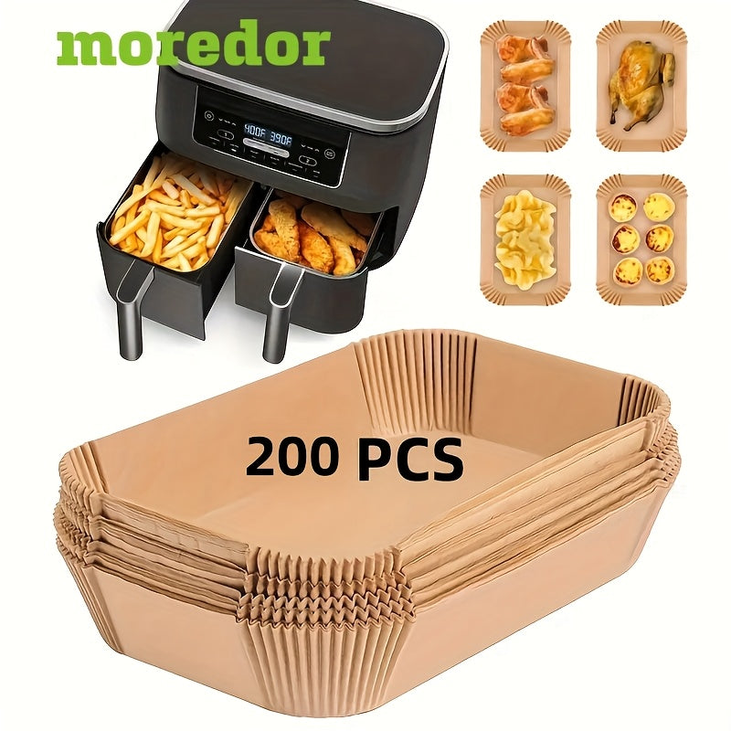 50/100/150/200pcs Papel de Hornear Premium para Freidora de Aire - Antiadherente, Impermeable al Aceite y Agua, Rectangular, Fácil de Limpiar, Accesorios Esenciales de Cocina, Suministros para Hornear, Eid Al Adha y Acción de Gracias