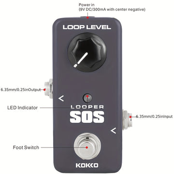 KOKKO LOOPER pedal - procesador de efectos de retraso en bucle con alimentación USB, perilla Loop Level para guitarra/bajo - looper compacto compatible con pedalboards para actuaciones en vivo, grabación y práctica - ideal para guitarristas eléctricos y
