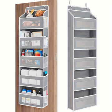 Organizador de almacenamiento colgante sobre la puerta con 4 bolsillos grandes - Unidad de estantería de tela elegante para dormitorio, baño, despensa y organización del hogar, almacenamiento de puerta, estanterías colgantes