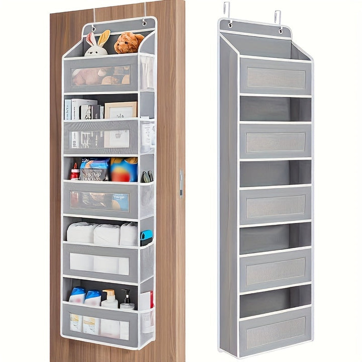 Organizador de almacenamiento colgante sobre la puerta con 4 bolsillos grandes - Unidad de estantería de tela elegante para dormitorio, baño, despensa y organización del hogar, almacenamiento de puerta, estanterías colgantes