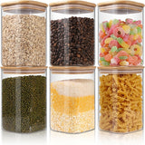 Juego de 6 recipientes de vidrio para almacenar alimentos, con tapa de bambú hermética, ideal para té, café, harina, azúcar, dulces, galletas, especias y más