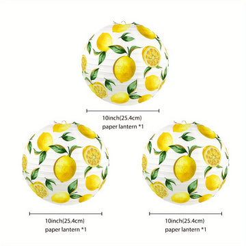 Faroles de papel con diseño de limón, juego de 3 - Faroles decorativos vibrantes con estampado de cítricos frescos - Decoración refrescante para eventos en el jardín, cocina y fiestas de invierno