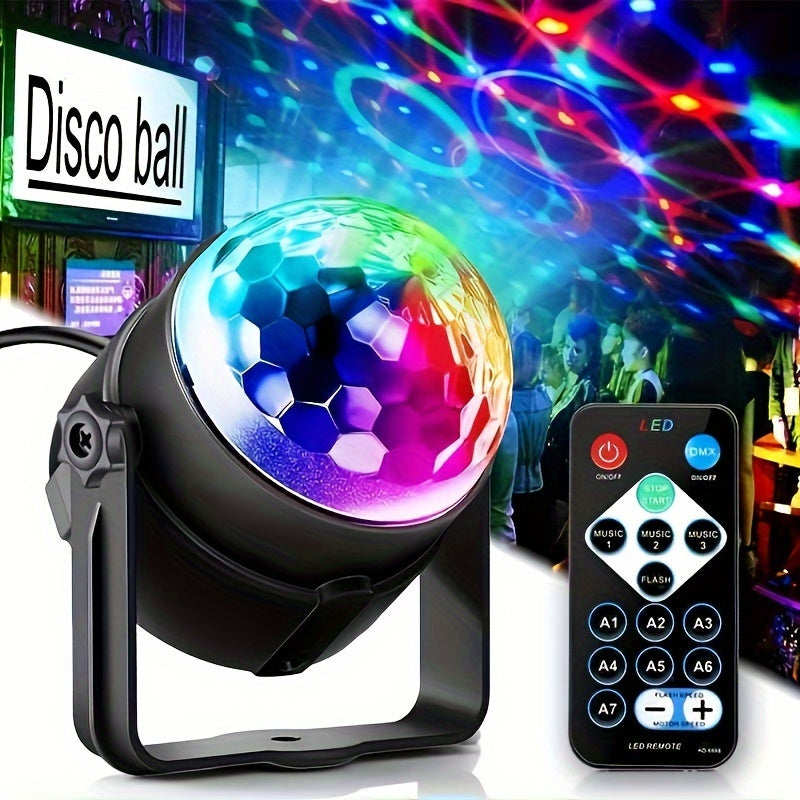 1pc Bola de Discoteca RGB Activada por Sonido con Control Remoto - 7 Modos, Alimentada por USB, Ideal para Fiestas de Baile en Casa, Bares, Karaoke, Halloween, Navidad, Decoración de Bodas, Luz de Fiesta Disco USB