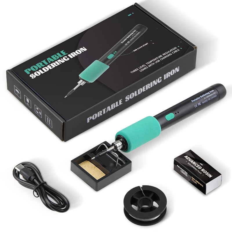 1pc Pluma de soldadura USB recargable, kit de herramienta de soldadura portátil de 15W con control de temperatura ajustable, agarre antideslizante, material de PVC, compatible con PCs e instrumentos eléctricos, batería de polímero de litio de 650mAh, no