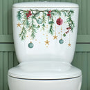 Pegatina de tapa de inodoro festiva de Navidad con guirnalda de pino, bayas y bolitas, decoración de plástico autoadhesiva para superficies cerámicas con características ornamentales - Aplicación de baño de adhesivo de un solo uso