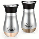 2 piezas por conjunto, un conjunto de sal y pimienta con tapas de acero inoxidable, adecuado para mesas de cocina, RV, camping, barbacoas, botellas de especias rellenables, suministros de cocina y decoración de cocina.