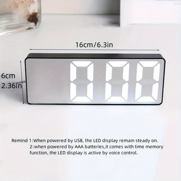 1pc Reloj despertador de mesa con espejo LED moderno, pantalla digital con función de repetición, reloj de escritorio rectangular con alimentación USB con marco de plástico, luz nocturna para decoración de dormitorio y oficina, ≤36V
