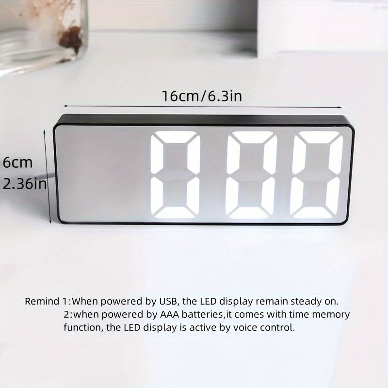 1pc Reloj despertador de mesa con espejo LED moderno, pantalla digital con función de repetición, reloj de escritorio rectangular con alimentación USB con marco de plástico, luz nocturna para decoración de dormitorio y oficina, ≤36V