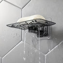 1 unidad de Soporte de jabón rectangular de cristal transparente - de plástico, montado en la pared, instalación sin costuras, sin taladro, diseño de drenaje para la organización del baño