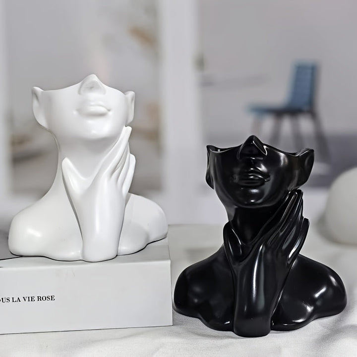 1pc | Moderno Abstracto | Jarrón Humanizado, Estatua de Resina con Diseño de Cuello Táctil, Contenedor de Mesa Decorativo para Plantas Frescas e Hidropónicas