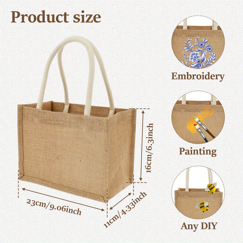 12 bolsas de yute mini, bolsas de playa de yute con asas, bolsas de compras reutilizables, bolsas de regalo de yute, bolsas multiusos para viajes, playa, escuela y actividades al aire libre