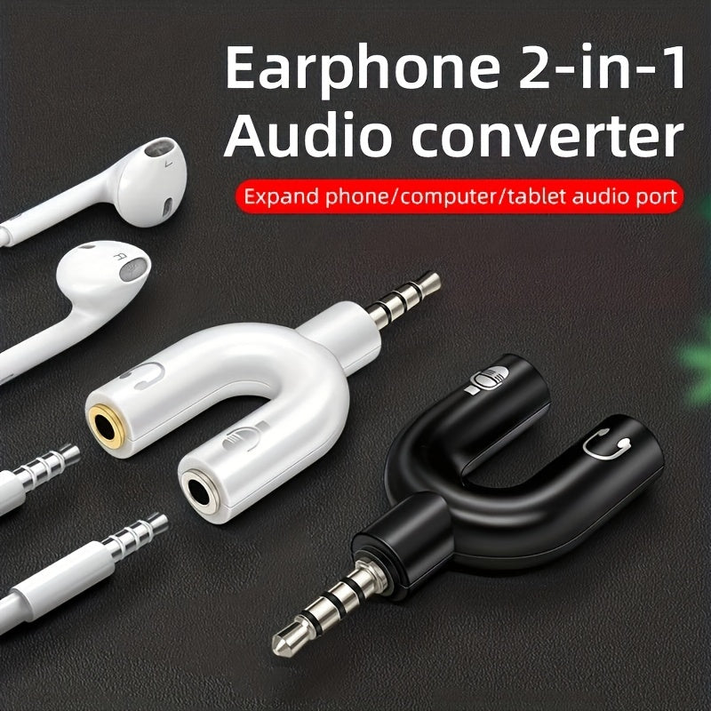 Cable Repartidor de Audio 2 en 1 para Computadoras y Smartphones - Adaptador para Auriculares y Micrófono, No Requiere Batería