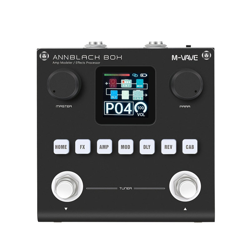 Modelador de efectos portátil para guitarra/bajo con 6 módulos de efectos, 80 presets editables y batería recargable