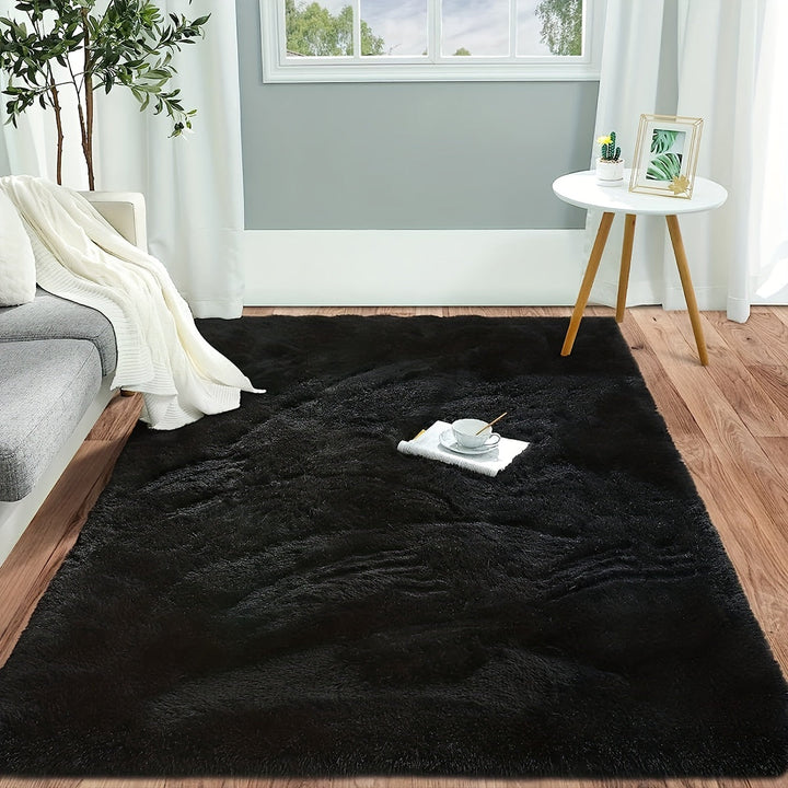 Alfombra grande de felpa suave y esponjosa, lavable a máquina, negra, rectangular, perfecta para sala o escritorio, agrega textura acogedora a cualquier espacio, tapetes para sala