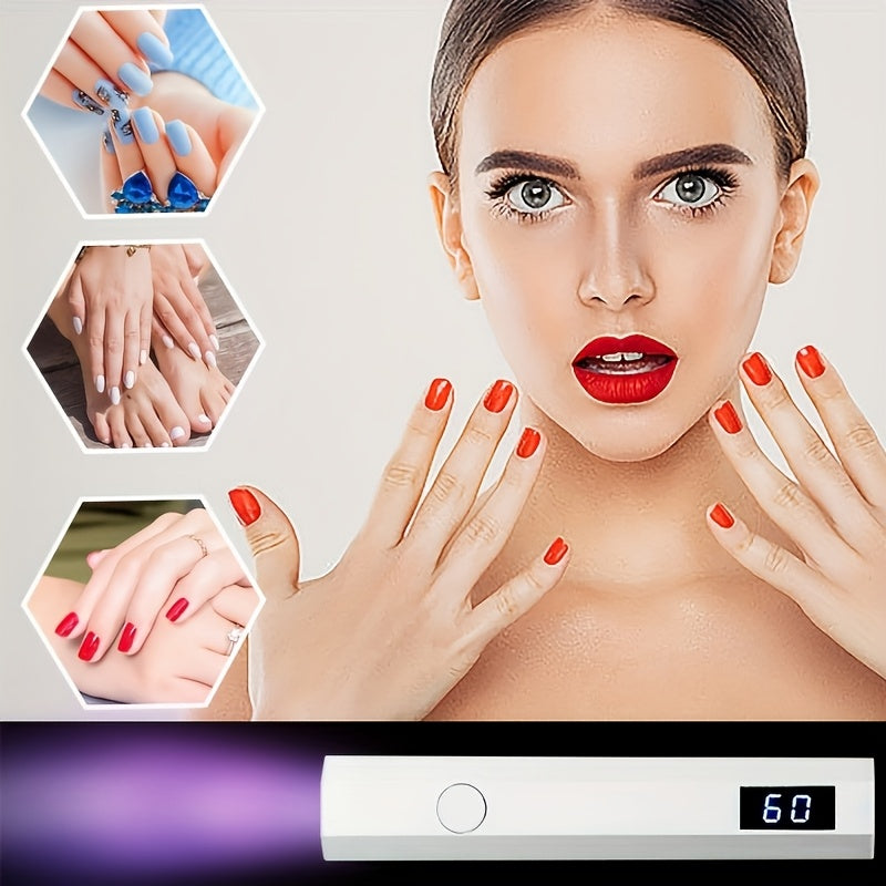 Lámpara de uñas portátil mini mano con pantalla digital - Gel rápido, inalámbrico, fácil de llevar, ideal para salones de casa y viajes, recargable por USB, sin aceite, lámpara sin perforación | Lámpara cilíndrica | Diseño compacto, lámpara de arte de uñ