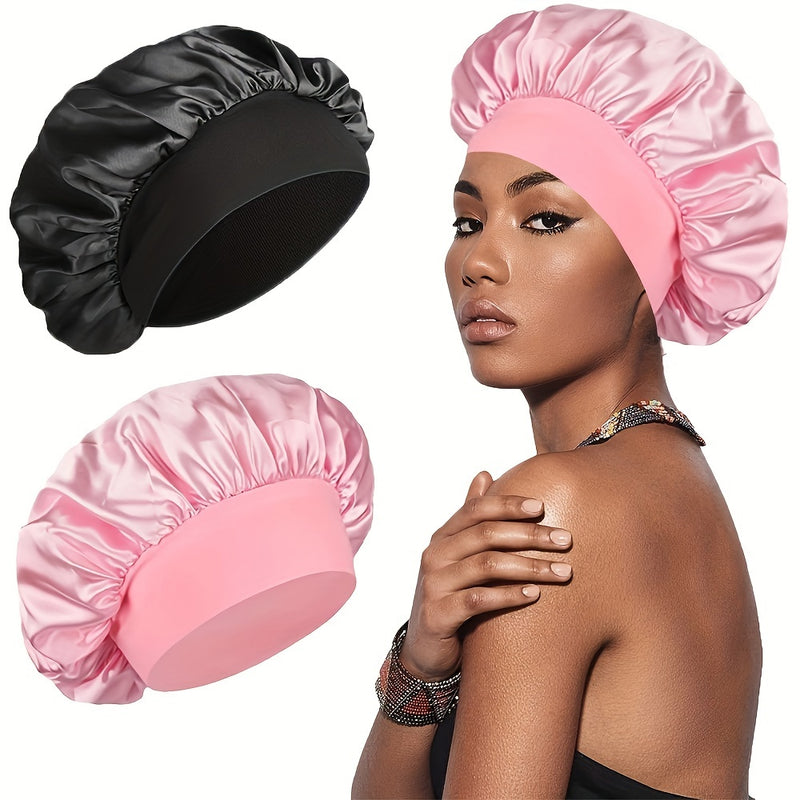 2 paquetes de gorros de dormir para mujer, con banda elástica, para cabello lacio y rizado, también funciona como gorro de baño, elegante