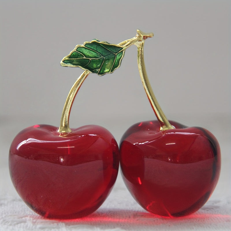 1 ud Exquisita Figura de Cereza de Cristal de Vidrio - Papel Pesa de Fruta Roja Vibrante, Elegante Centro de Mesa y Regalo Considerado para Entusiastas de la Decoración del Hogar - Añade un Toque de Lujo a Cualquier Habitación