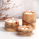 Juego de 3 Portavelas de Madera Pulida Hechos a Mano - Velas de Madera Rústica para Decoración de Fiestas y Cenas a la Luz de Velas en Casa