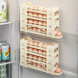 Soporte de huevos de plástico de 4 niveles con estilo moderno, ahorrador de espacio para refrigerador con diseño de rodado automático, adecuado para refrigerador, cocina, armario y mesa de comedor.