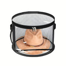1pc Organizador de almacenamiento de sombreros de tela ClearView, contenedor de sombreros apilable redondo con ventana frontal grande, cesta de almacenamiento de ropa con cremallera portátil para sombreros de playa y ala ancha