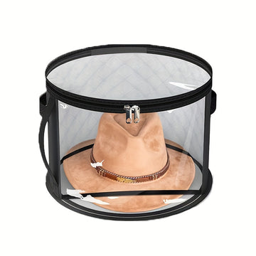 1pc Organizador de almacenamiento de sombreros de tela ClearView, contenedor de sombreros apilable redondo con ventana frontal grande, cesta de almacenamiento de ropa con cremallera portátil para sombreros de playa y ala ancha