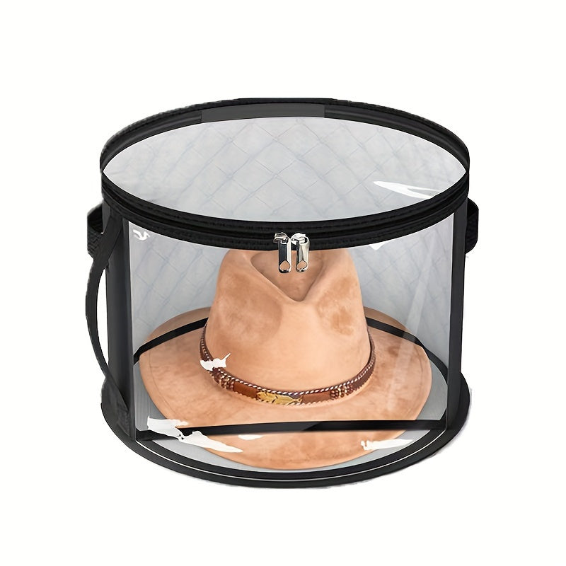 1pc Organizador de almacenamiento de sombreros de tela ClearView, contenedor de sombreros apilable redondo con ventana frontal grande, cesta de almacenamiento de ropa con cremallera portátil para sombreros de playa y ala ancha